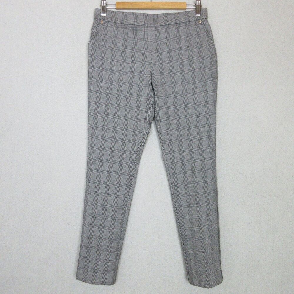 Anne Klein Dress Pants Womens S Black Plaid Slim Fit Ankle Career Trousers
